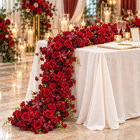 Chemin de table en fleurs artificielles rouge bordeaux, arrangement floral en soie pour centre de table de mariage et décoration de table événementielle