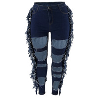 Nouveautés Jeans stretch pour femme taille haute déchirés à franges tendance grandes tailles