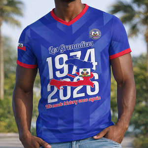 Maillot de football col en <span class=keywords><strong>V</strong></span> pour homme Haïti 2026WC – Indispensable pour les fans d'Haïti – Match du premier tour du Groupe A le 14 juin – AYITI Manches Courtes - Product Image 4