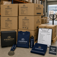 Ensemble cadeau pour les finishers du marathon avec logo personnalisé, médaille personnalisée, t-shirt de course, serviette, bouteille d'eau et boîte de présentation