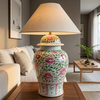 Lampe en forme de pot à gingembre de style asiatique classique, motif floral de pivoine torsadée éclatant, pour la décoration de collection de maison de luxe vintage