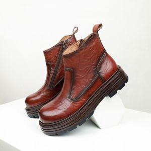 Nuevas Botas de Cuero para Hombre, Botas Chelsea de Cuero Genuino, Suela Gruesa, Cuero de Primera Calidad, Punta Redonda, Botas Casuales de Tobillo, Cómodas - Product Image 4