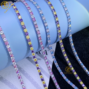 2025 chaîne de Tennis personnalisée personnalisée Options de couleurs multiples <span class=keywords><strong>rose</strong></span> jaune <span class=keywords><strong>bleu</strong></span> vert rouge chaîne de Tennis Moissanite pour Hip Hop - Product Image 1
