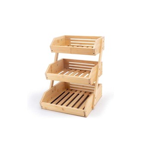 Panier <span class=keywords><strong>à</strong></span> fruits en bois avec 3 étages, présentoir de boîte de rangement de comptoir de cuisine, panier de rangement de collation de pain de légumes de ménage. - Product Image 2