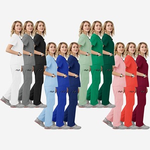 Women's Summer Scrub Set Short Sleeve Straight Leg Pants Moisture Wicking Hospital Outpatient Nurse Uniform Split Set - Product Image 1