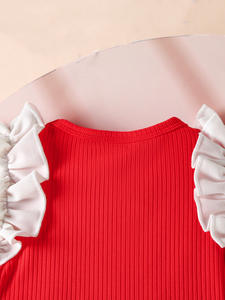 Set pakaian 3 potong untuk perempuan, atasan renda kasual Cross-Border Eropa dan Amerika, atasan leher bulat + rok putih syal pita, Set motif 3 potong - Product Image 5