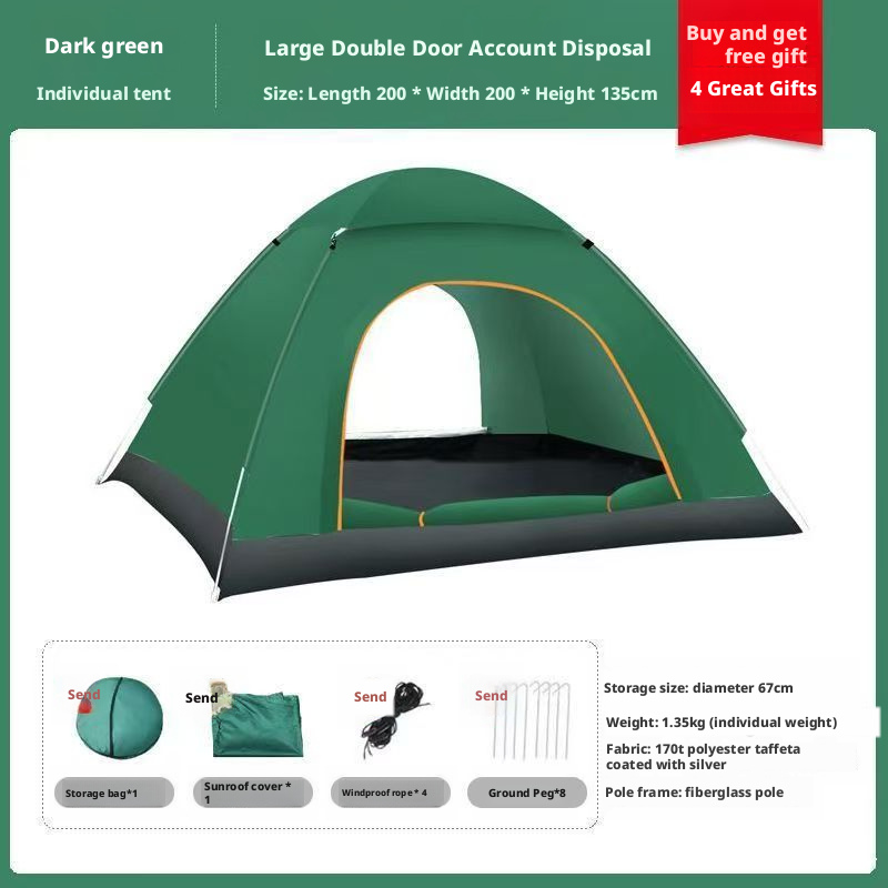 3-4 people with double doors + skylight-dark green-top cover