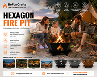 Brasero hexagonal d'extérieur avec découpe décorative en forme de flamme, foyer portable en acier pour jardin, patio, cour arrière et camping