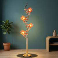 Lampe sur pied LED Lotus vintage de luxe moderne, élégante abat-jour en verre rose, lumière décorative florale pour salon, chambre à coucher, mariage