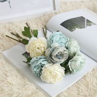 Bouquet de fleurs artificielles en pivoines de 29 cm de long, petites roses artificielles, camélias, fausses fleurs pour décorations, pivoine