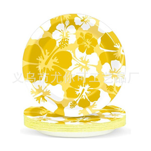 Assiettes en papier jetables à motif de fleurs d'hibiscus, vaisselle ronde pour les pique-niques, les anniversaires et les rassemblements - Product Image 2