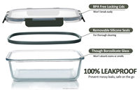 Récipients de préparation de repas en verre Couvercles étanches Conserves de stockage chauffables Style simple Congélateur Emballage de conservation résistant au micro-ondes