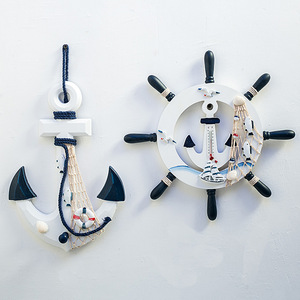 Mediterranean Style <b>Wall</b> Clock Ship Wheel Anchor Design Home <b>Decor</b> Circular MDF <b>Wall</b> Hanging Ornament - Product Image 3