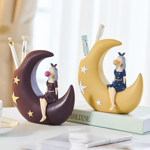 Cute <strong>Girl</strong> Pen Holder Resin Character Model Modern Home Decoration <strong>Bedroom</strong> Study Desktop <strong>Accessories</strong> Children's Stationery Gifts - Product Image 2