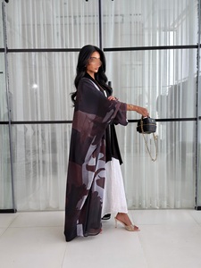 Abaya Aberta de Chiffon com Estampa Abstrata Personalizada Hafizah, Estilo Dubai, <span class=keywords><strong>Kimono</strong></span> Modesto para Mulheres Muçulmanas, Uso Diário - Product Image 2