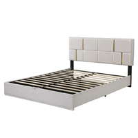 Nouveau design Lit Queen Size Rembourré Moderne avec cadre en métal et système de rangement hydraulique Beige