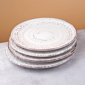 Échantillon disponible : Ensemble d'assiettes en céramique blanche gaufrée, style campagnard, 10,5 pouces, grand plat à dîner et assiettes. - Product Image 1