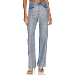 Nueva Llegada, Jeans de Pierna Ancha para Mujer, de Alta Calidad, Estilo Retro, Lavado Ácido, con Pedrería, Tallas Grandes, Cintura Baja, Corte Holgado - Product Image 1