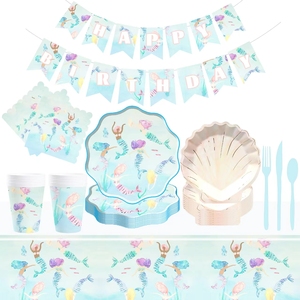 Artículos para Fiesta de Cumpleaños de Sirena DAMAI con Pancarta, Juego de Vajilla de Sirena con Platos, Vasos y Servilletas para Fiestas Temáticas de Sirena - Product Image 2