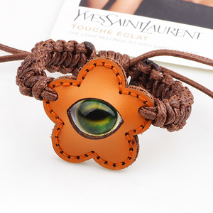 Flower Eye <b>Leather</b> <b>Bracelet</b> Brown Bezel Setting Gift Charm Fashion Woven Five Pointed Star Style - Product Image 5