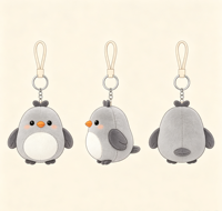 Porte-clés en peluche personnalisé, mini pingouin gris, jouet en peluche, design personnalisé, porte-clés en peluche souple, pendentif de sac pour promotion