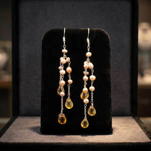 Bohemia Style 925 <b>Silver</b> Freshwater Pearl Citrine Drop Earrings for Women - Product Image 4