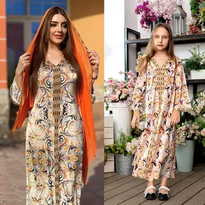 新设计的伊斯兰女性服装印花刺绣Maxi Sari土耳其女士长裙