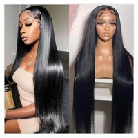 Perruque en cheveux humains naturels lisses, ondulés et brésiliens, 40 pouces, 100 % cheveux naturels, perruque complète en dentelle frontale avec cheveux de bébé