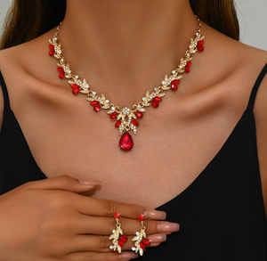 Alta calidad impermeable al por mayor lágrima cristal color hoja collar y pendientes conjunto de joyas para eventos especiales - Product Image 6