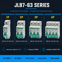Interruptor Automático en Miniatura JLB7-63 1P 2P 3P 4P 6A-63A 230/400V 6kA Riel DIN AC MCB IEC60898-1 Protección Contra Sobrecarga y Cortocircuito