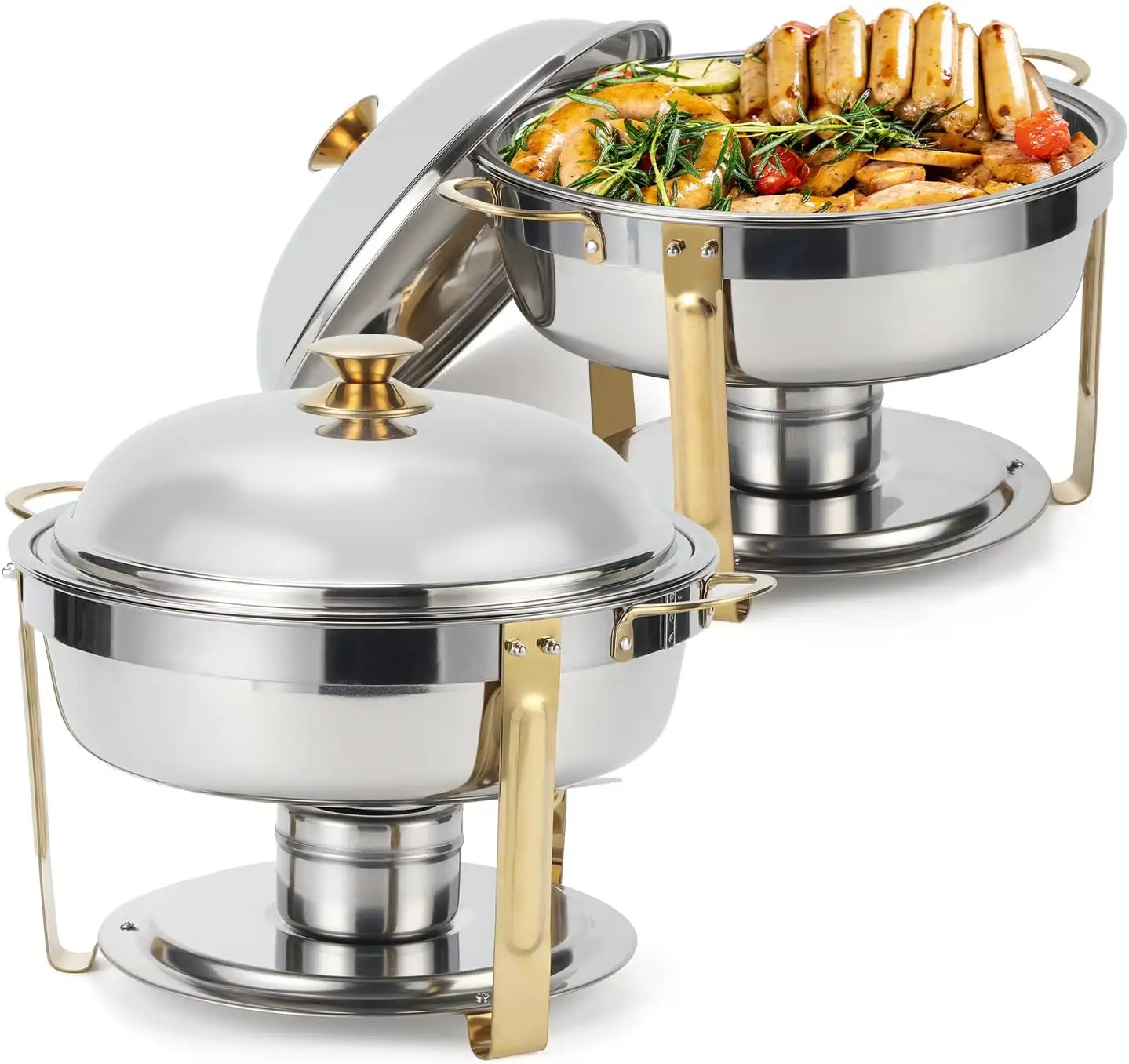 Chauffe-plats pour hôtel et restaurant, plateaux de service, ensemble buffet rond avec couvercle en acier inoxydable