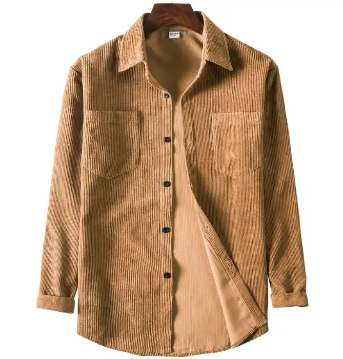 Winter Hoge Kwaliteit Top Jas Corduroy Warm Shirt Lange Mouw Dikke Effen Kleur Grote Maat Heren Shirt