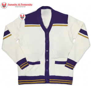Custom Greek Omega Fraternity Knitted Embroidered Houndstooth <b>Cardigan</b> College Greek Paraphernalia - Product Image 2
