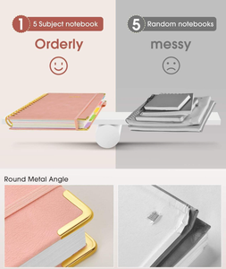 Carnet à spirale rigide de 300 pages avec intercalaires amovibles, 5 sujets, en cuir, pour le collège, le travail, l'école, les notes, cadeau - Product Image 3