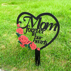 Ready to Ship <strong>Metal</strong> Heart Shape Mom Dad Sympathy Grave Decor Outdoors <strong>Garden</strong> Yard <strong>Signs</strong> Memorial Grave Marker Stake - Product Image 3
