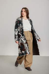 가을 겨울 컬렉션 여성용 플러스 사이즈 포워드 패션 빈티지 애니멀 프린트 도톰한 니트 통기성 롱 가디건 오픈 스티치 - Product Image 5