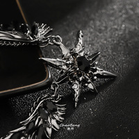 Pendentif étoile à six branches double couche en cristal, chaîne en acier inoxydable, ailes pour hommes, style punk hip hop, accessoires inaltérables pour femmes
