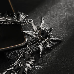 Colgante de cristal de doble capa con estrella de seis puntas, <span class=keywords><strong>cadena</strong></span> de acero inoxidable, alas para hombre, estilo punk hip hop, accesorios que no pierden el color, para mujer - Product Image 2