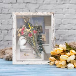 Shadow Box <b>Frame</b> Rectangle <b>White</b> Handmade Storage Display Case For Dried Flowers Butterfly Specimens Eyeshadow Palette - Product Image 1