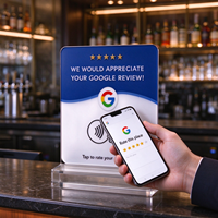 Plaque de table NFC transparente en acrylique pour avis Google, 120x120mm, support de bureau transparent, puce NTAG213, sans adhésif au dos