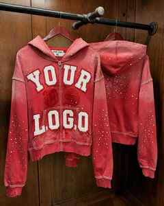 <span class=keywords><strong>Sweat</strong></span>-shirts décontractés personnalisés en <span class=keywords><strong>coton</strong></span> doublé 100% avec fermeture éclair, broderie pailletée, imprimé vintage, effet vieilli et strass - Product Image 4