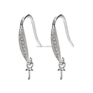SSE161 Earrings Settings 925 Sterling Silver Zircon Hook Findings for Drop Pearl