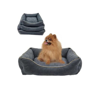 ชุดเตียงสุนัขหนังกลับ (S/M/L) แบบมีขอบเลื่อนได้ รูปทรงสี่เหลี่ยม สีเทา ทันสมัย กันน้ำ กันลื่น ใช้ได้ทุกฤดู - Product Image 4