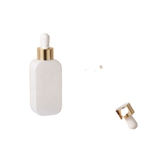 50ml Stock Cosmetic Package Luxury Square Hot Stamped Flat Glass <b>Dropper</b> <b>Bottle</b> with Latex Head and Plastic Cap - Product Image 4