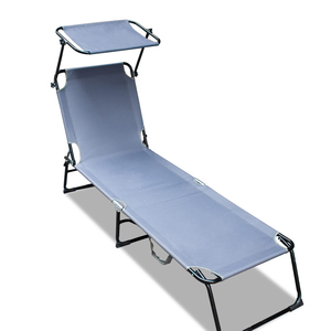 Không thấm nước ngoài trời di động gấp nằm phẳng thuộc da giường Lounger ngồi có thể ngả cắm trại bãi biển giường với điều chỉnh dù để che nắng tán - Product Image 1