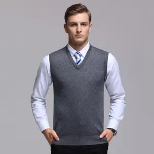 Customized men's autumn and winter new knitted vest V-neck solid color sleeveless men's wool pullover vest for men