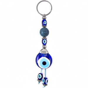 Turquoise Round Shaped Hand Made Glass Evil Eye Beaded Charm <b>Key</b> <b>Chain</b> Made in Turkey - Product Image 2