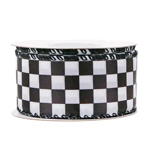 38mm Black and White Checkered Buffalo Plaid Wired Ribbon, Gingham Wired Edge Ribbon for Bow, Wreath, Wrapping and Craft
