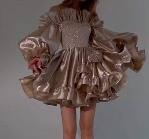 Vente en gros satin personnalisé jolies manches bouffantes bandage plissé club bal robes <span class=keywords><strong>de</strong></span> <span class=keywords><strong>soirée</strong></span> d'été dame élégante <span class=keywords><strong>robe</strong></span> <span class=keywords><strong>de</strong></span> <span class=keywords><strong>soirée</strong></span> pour femmes - Product Image 4