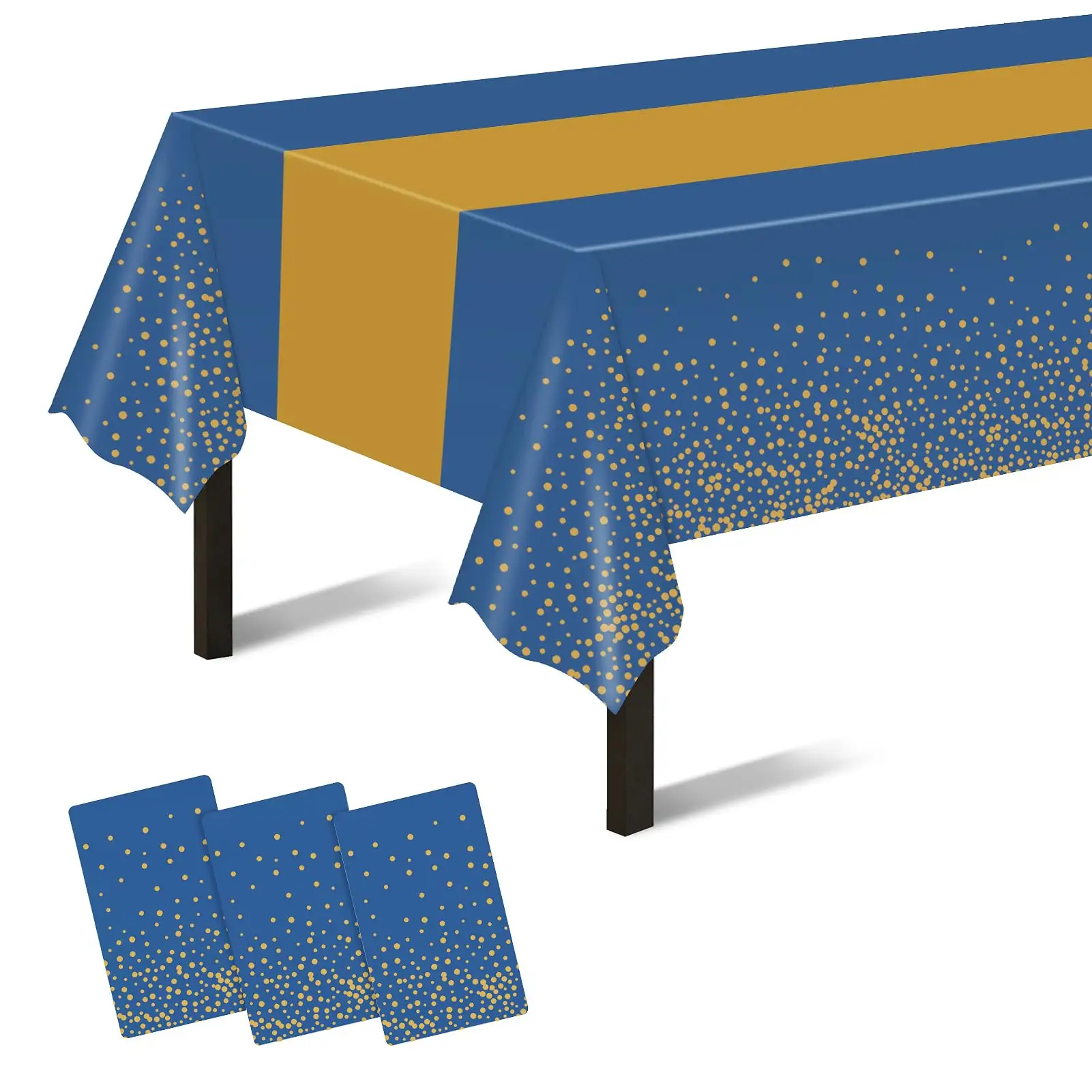 長方形の使い捨てプラスチックテーブルカバーブルーゴールドドットテーブルクロス手作りモダンプリントパーティーテーブルの装飾エンドレスカスタムPEVA